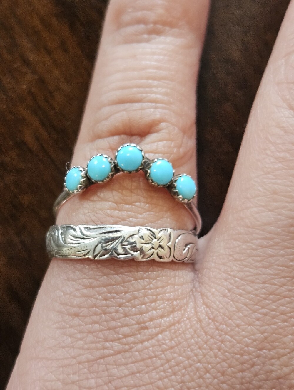 Women's engraved & turquoise band stack